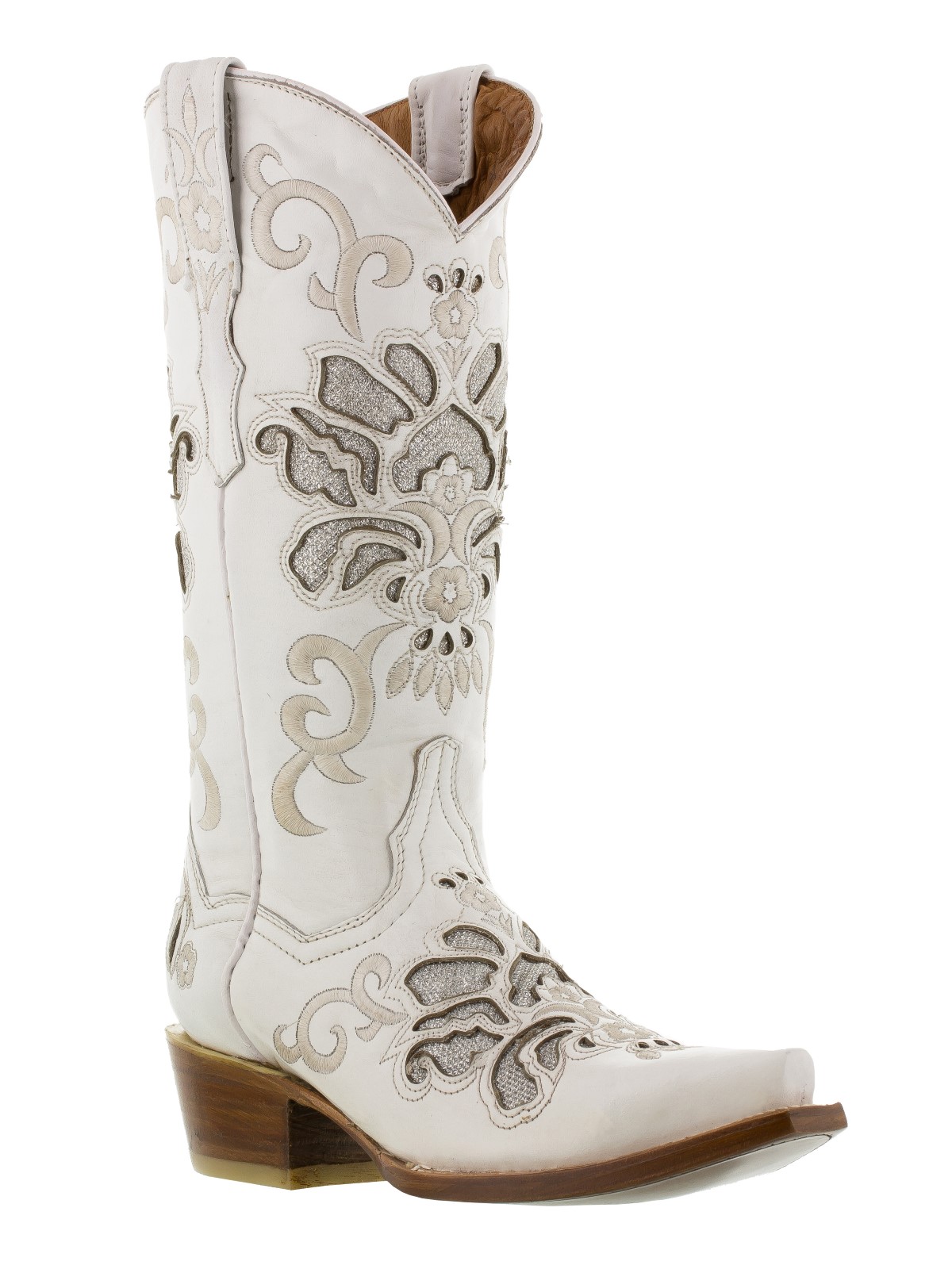 Womens White Overlay Leather Cowboy Cowgirl Leather Boots Western Riding Rodeo | eBay