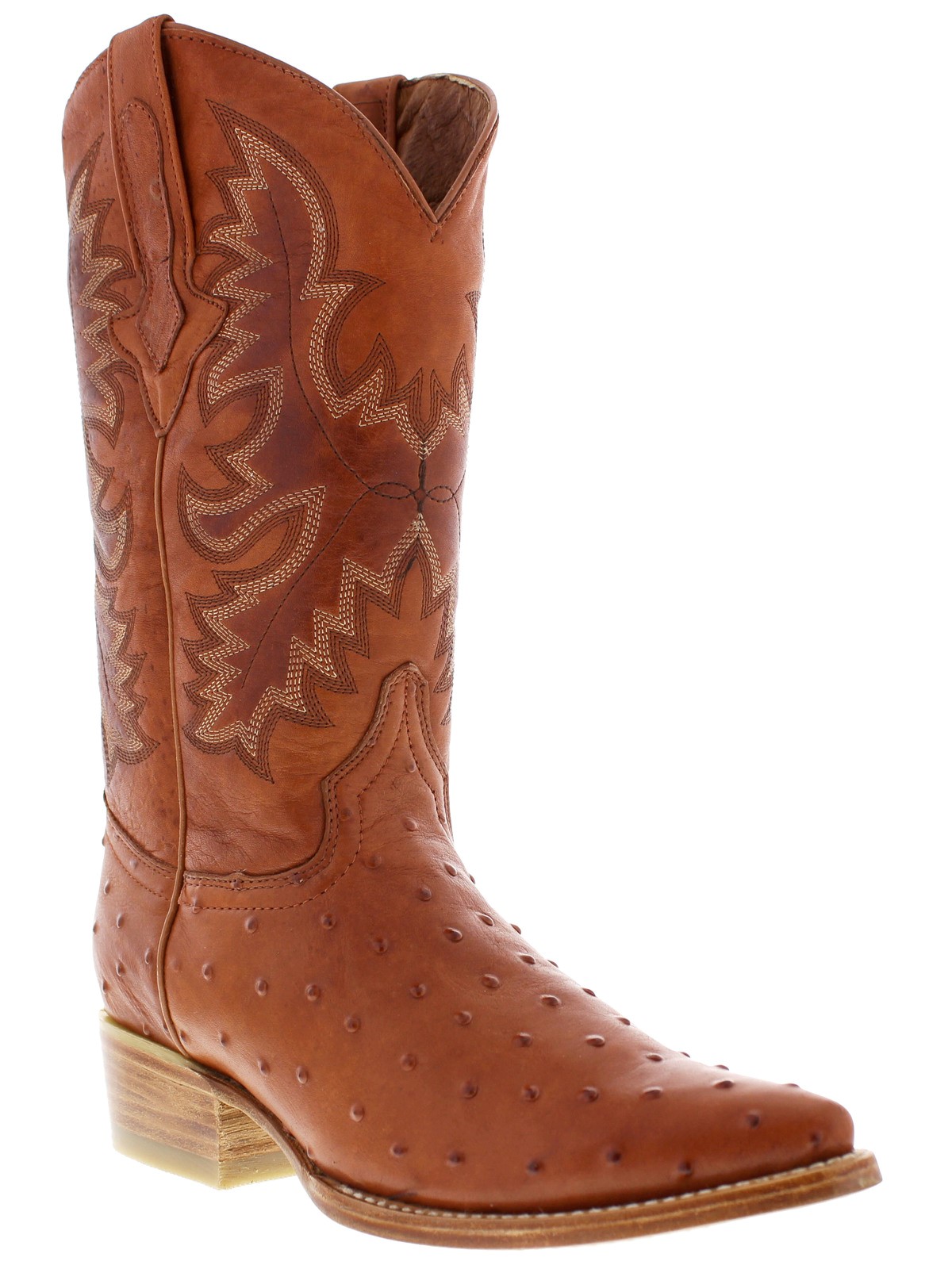 mens cognac brown ostrich exotic western leather cowboy boots rodeo tan