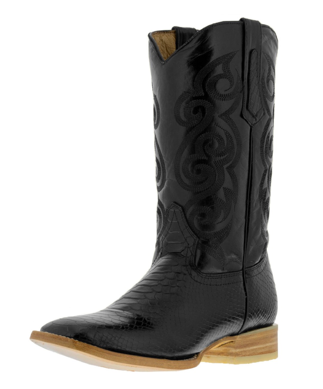 mens black python snake skin design leather western cowboy boots rodeo