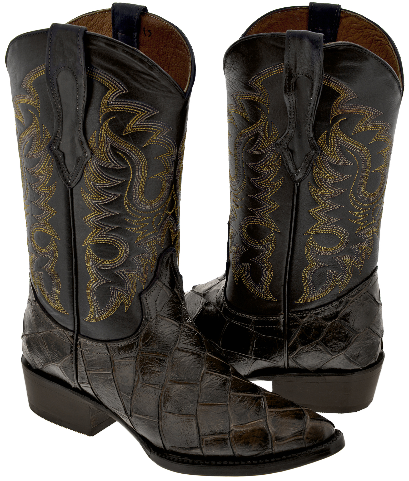 Men's Brown Fish Pirarucu Design Leather Cowboy Boots