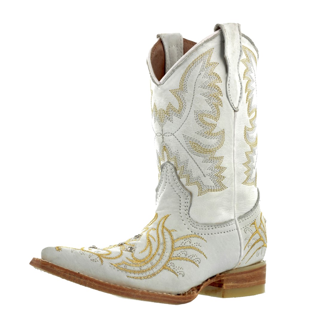 boys kids youth white leather western cowboy boots pointed cross tribal