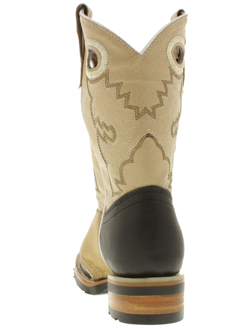 boys kids beige black genuine leather durable rubber soles western