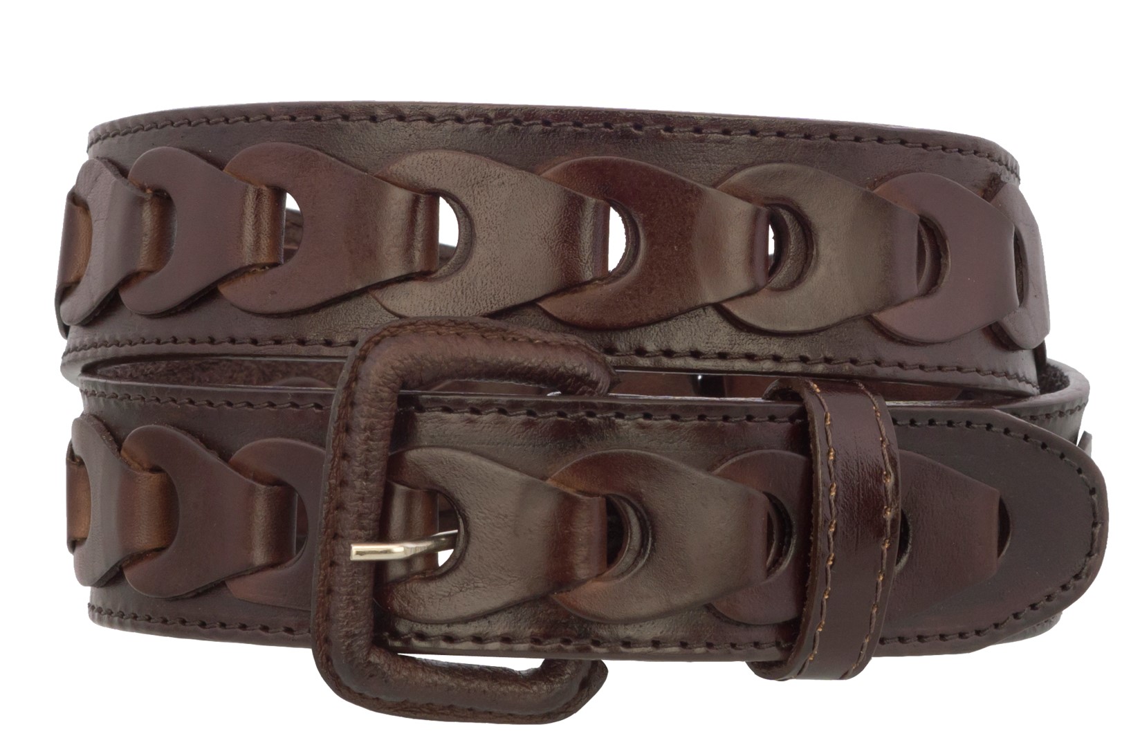 Mens Brown Braided Genuine Leather Cowboy Belt Removable Buckle Western