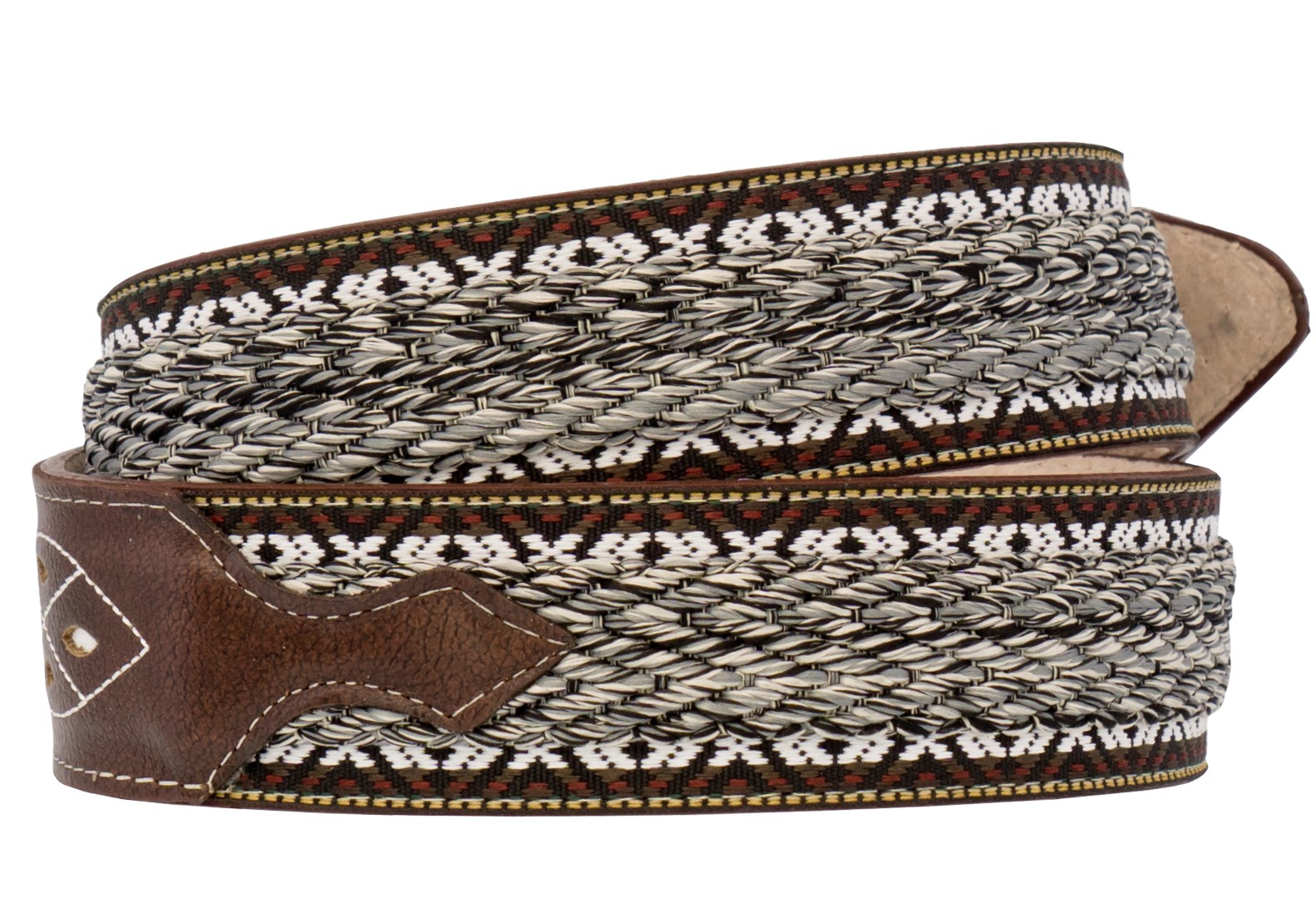 Mens Brown Western Dress Cowboy Belt Braided Woven Inlay Buckle Vaquero