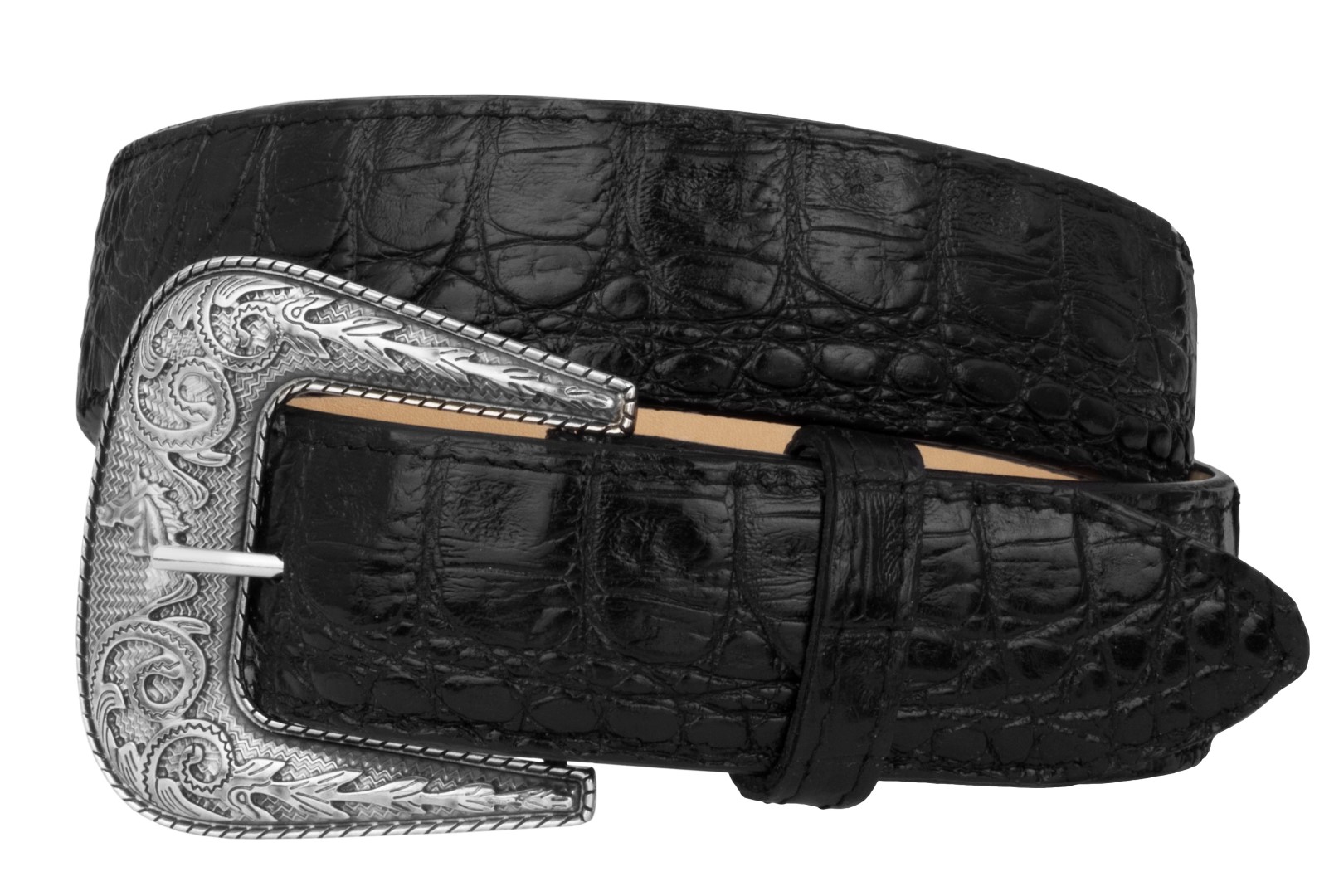 Mens Black Crocodile Alligator Pattern Leather Cowboy Belt Removable ...