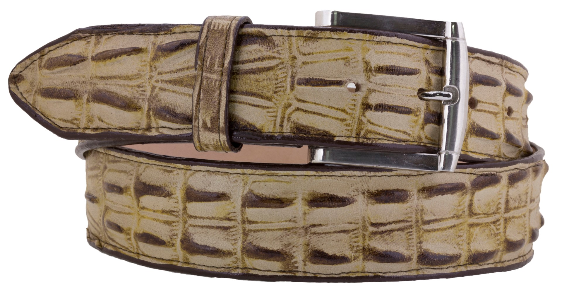 Mens Crocodile Tail Belt Print Leather Western Sand Buckle Cinto Rancho