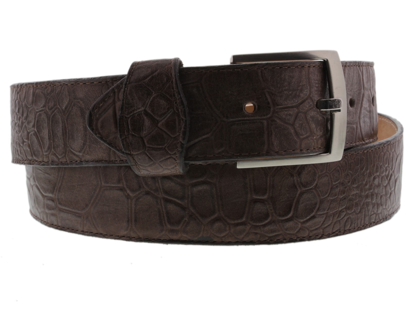 Mens Brown Sea Turtle Belly Print Cowboy Belt Real Leather Silver Buckle Cinto