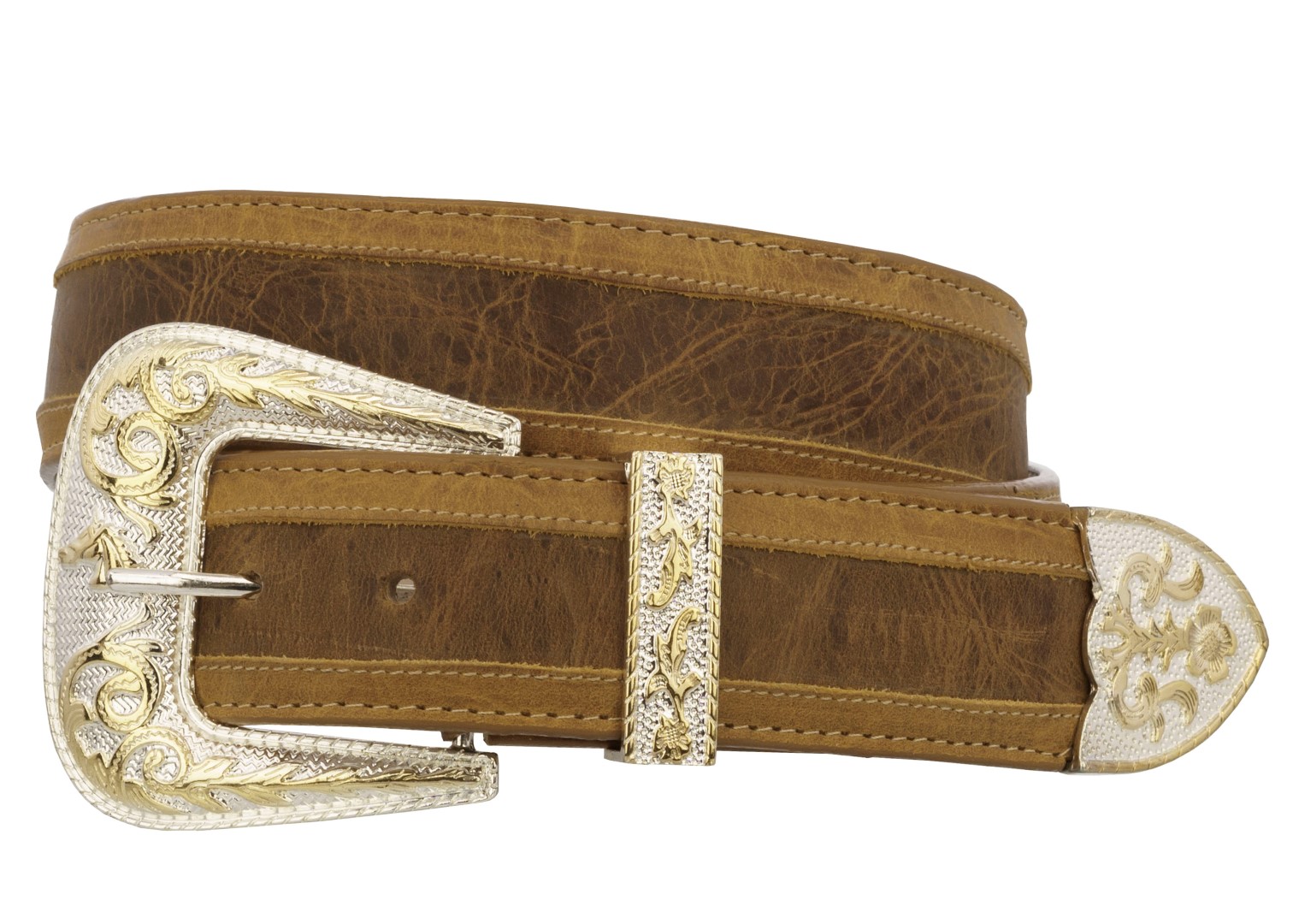 Mens Brown Cowboy Belt Real Leather Western Rodeo Removable Buckle