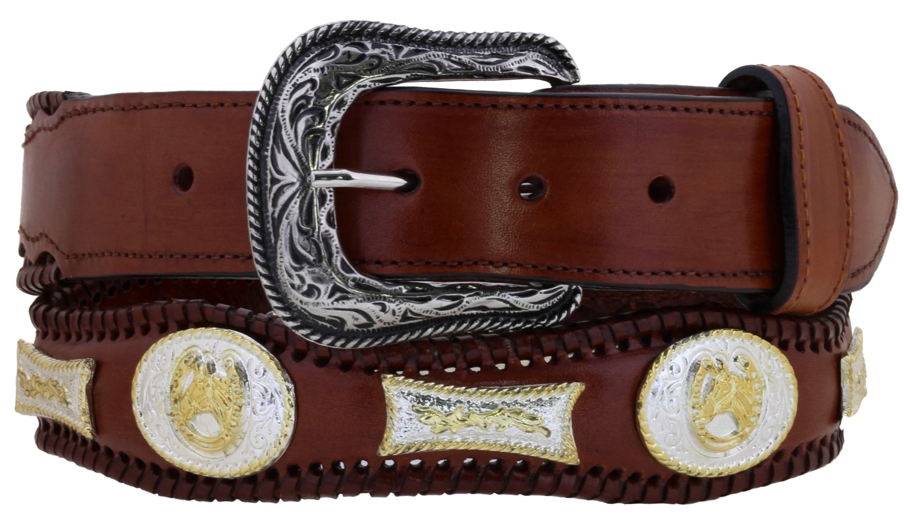 Mens Cognac Concho Western Belt Genuine Leather Cowboy Buckle Cinto | eBay