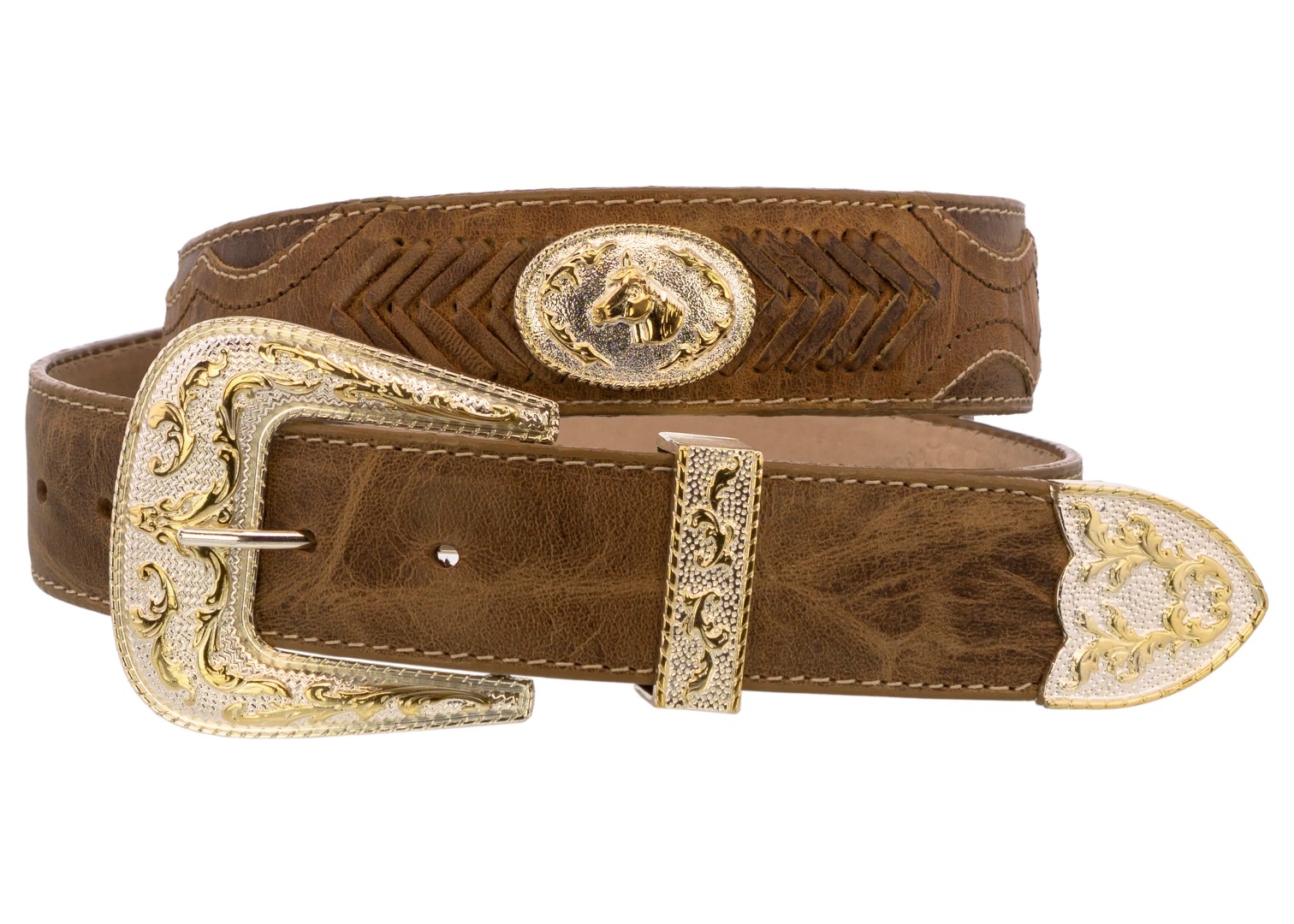 Brown Concho Woven Design Real Grain Leather Belt Rodeo Buckle Cinto ...