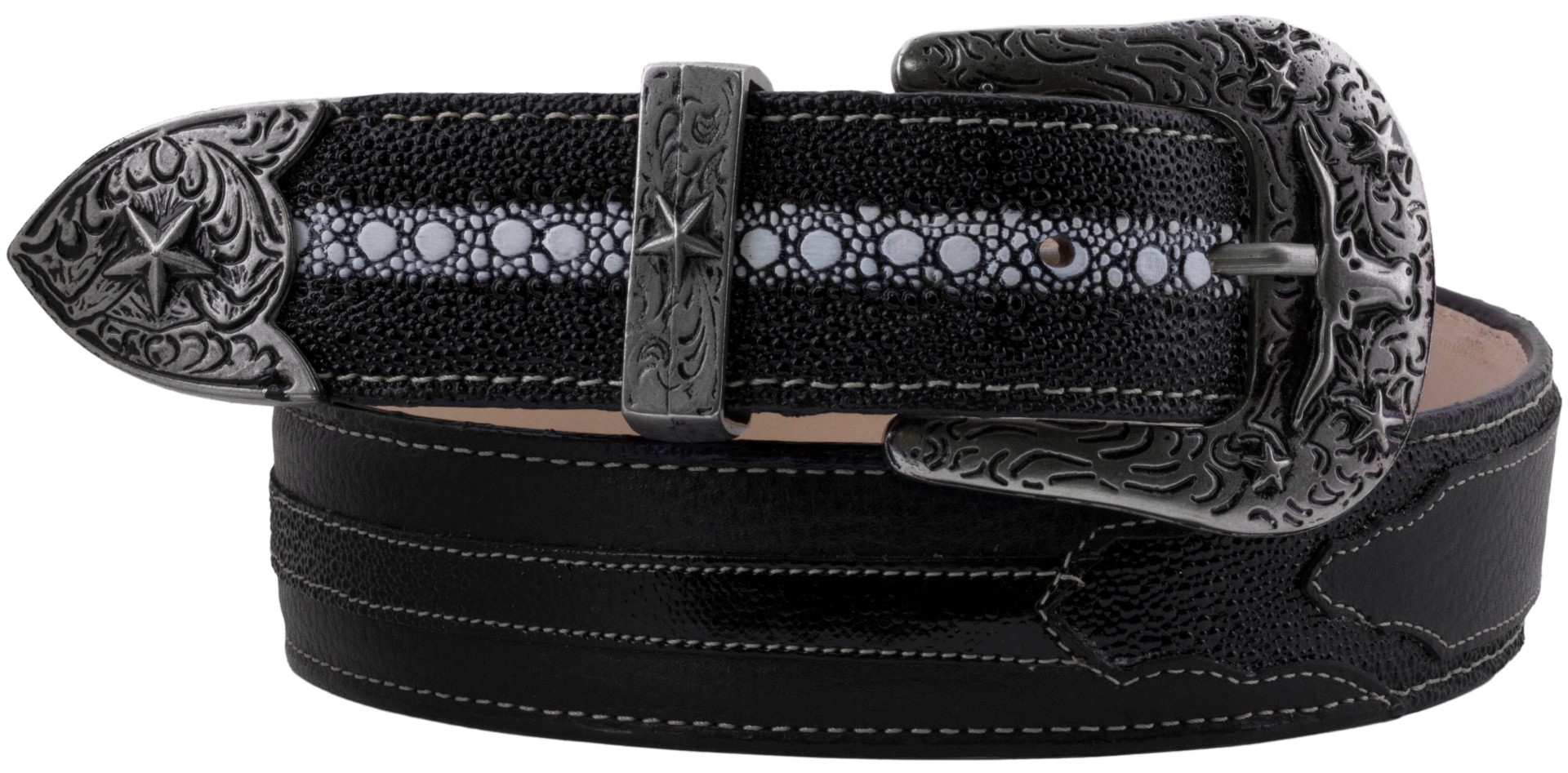 Mens Black Stingray Print Belt Real Leather Cowboy Western Dress Cinto Rancho