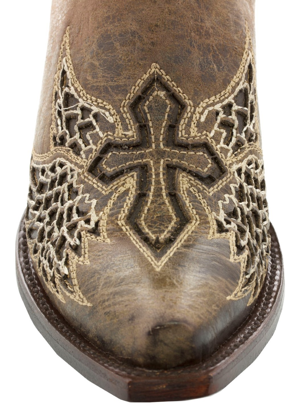 Womens Inlay Angel Wings Cross Leather Cowboy Boots Distressed Snip Toe