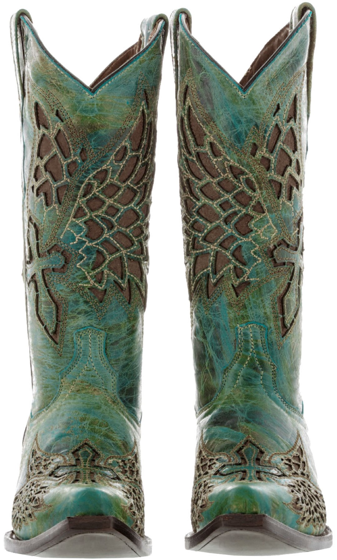 Preowned Cowboy Professional Womens Inlay Angel Wings Cross Leather