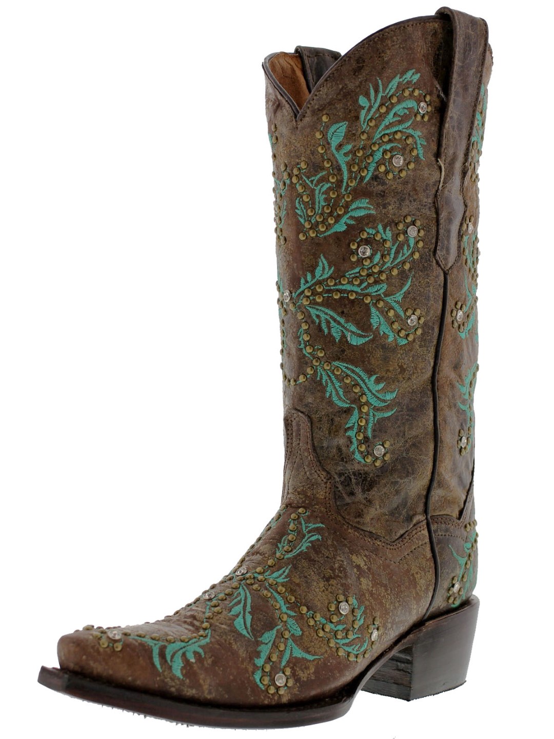 Women's Brown Turquoise Malaga Western Leather Cowboy Boots Cowgirl ...