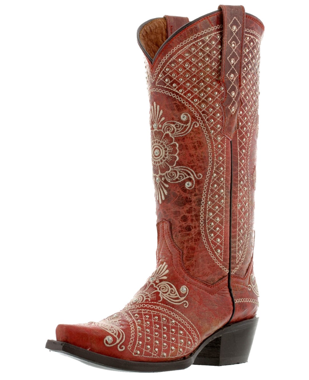 Womens Red Wedding Western Cowgirl Boots Studded Distressed Leather ...