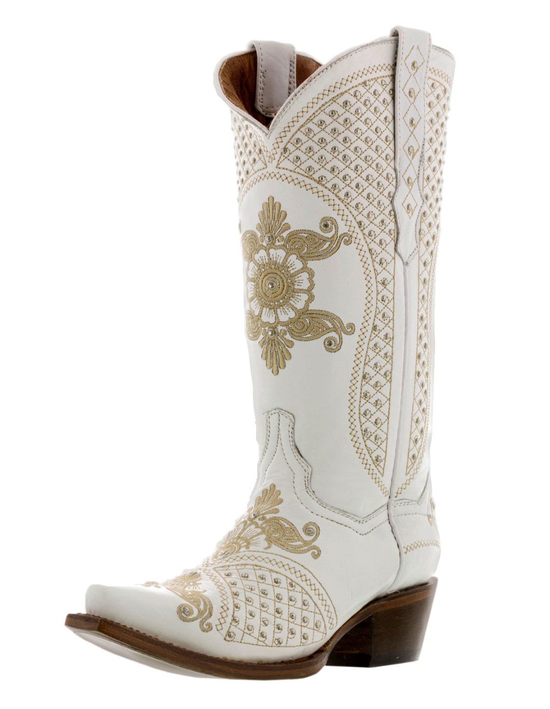 Womens White Bridal Leather Western Cowboy Wedding Boots Studs Rodeo ...