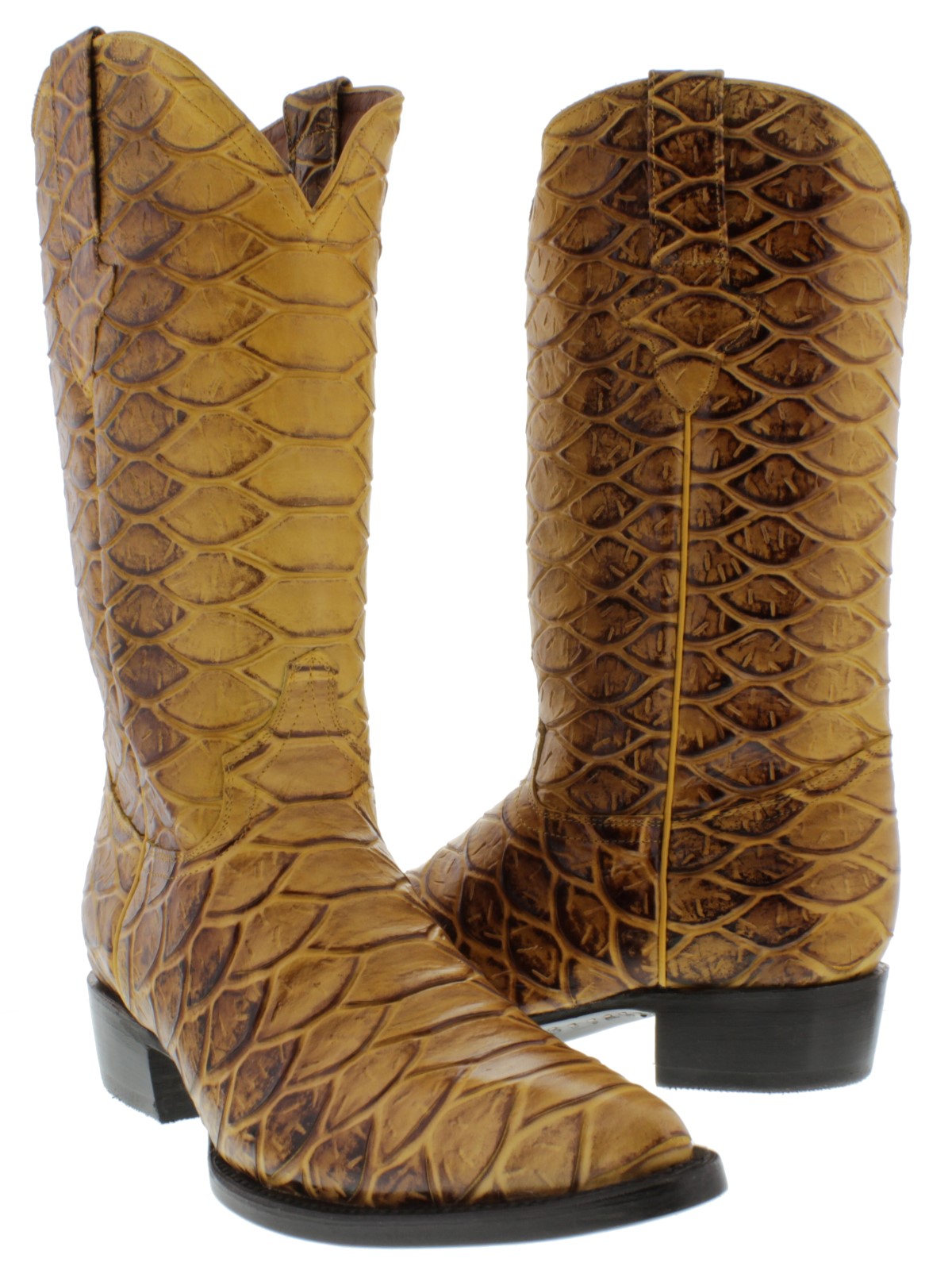 Buttercup Yellow Giant Anaconda Print Leather Cowboy Boots Rodeo Exotic ...