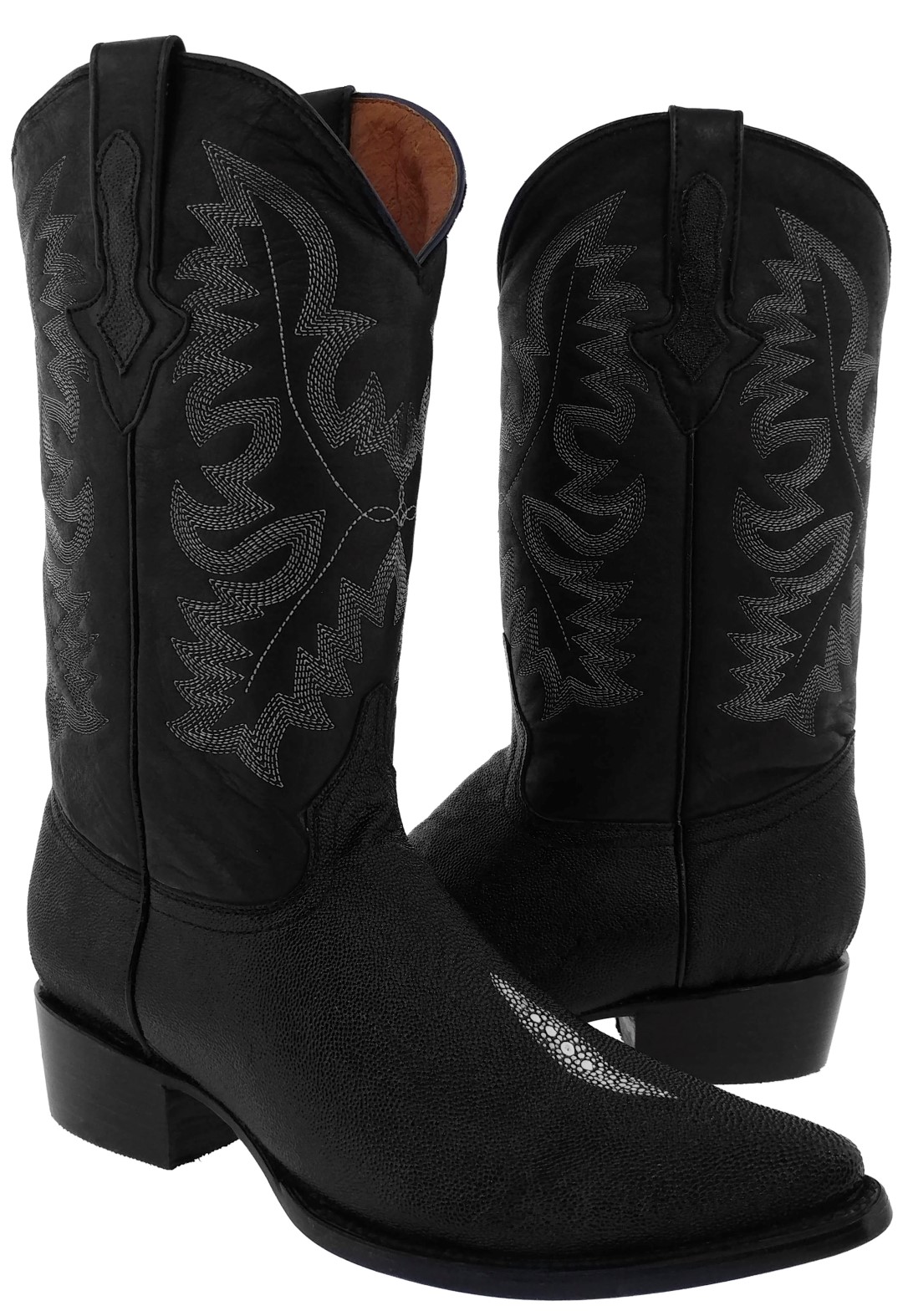 Mens Black Stingray Single Stone Western Leather Cowboy Design Print Boots J Toe