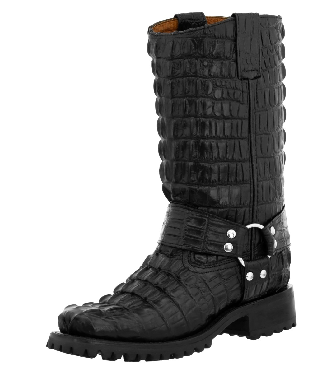 Mens Crocodile Alligator Tail Leather Motorcycle Harness Black Boots | eBay