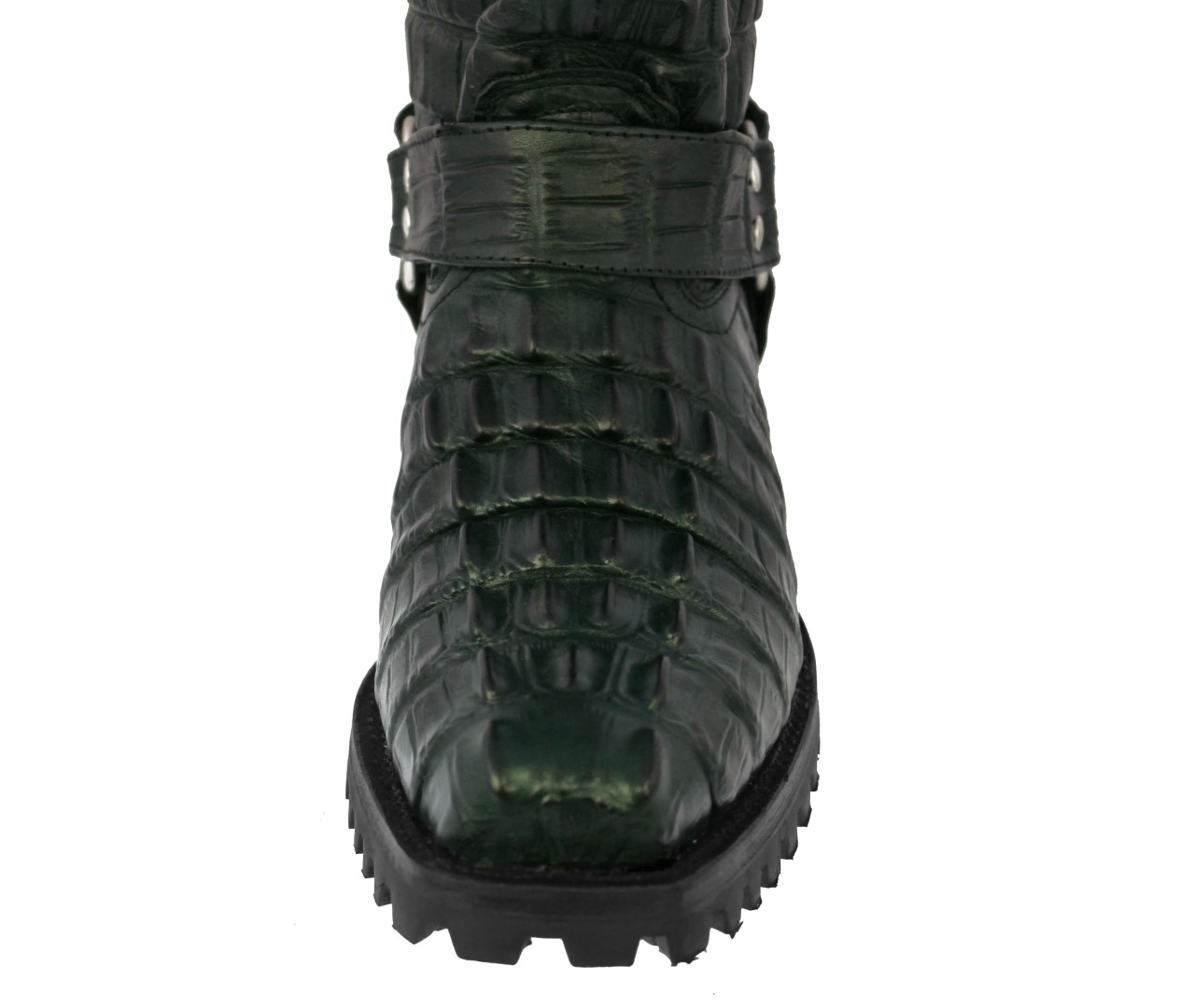 Mens Motorcycle Crocodile Tail Boots Biker Harness Leather Square Botas