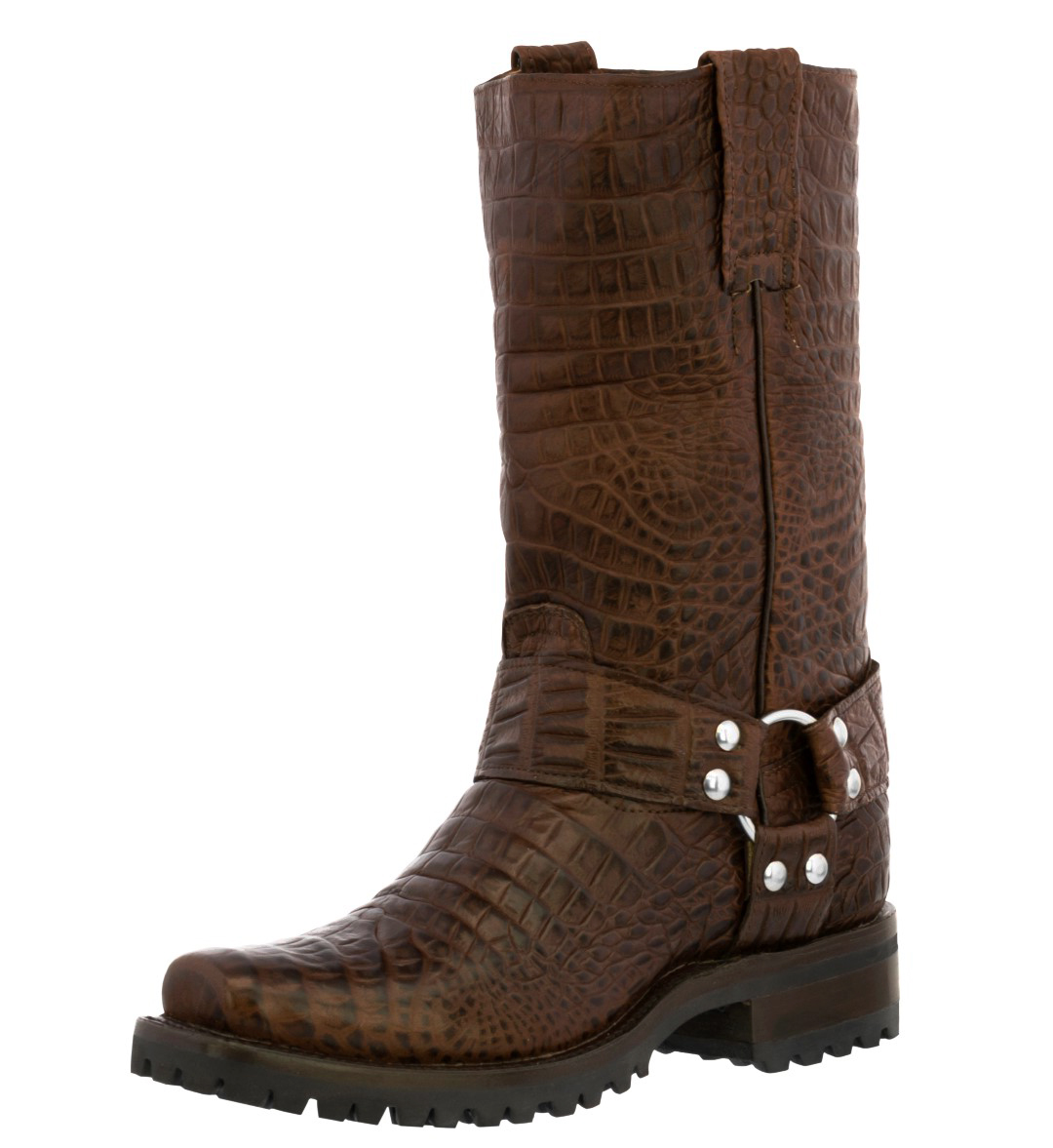 Mens Brown Alligator Belly Pattern Leather Motorcycle Harness Boots ...