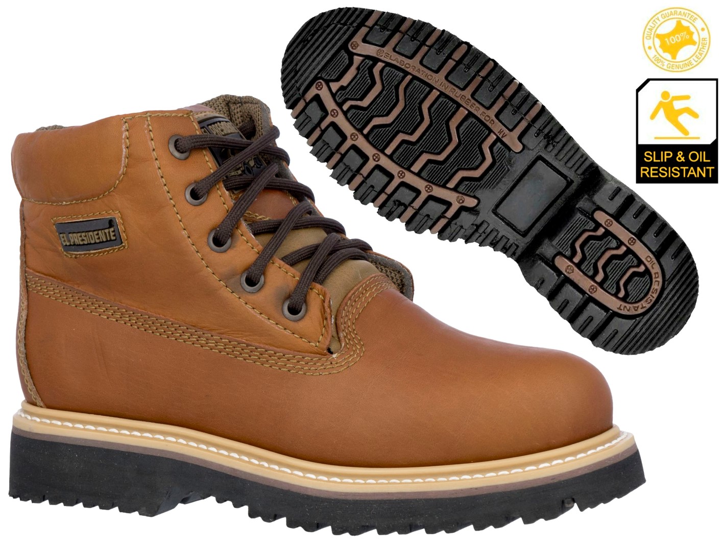 Mens Work Boots Leather Lace Up Shoes Anti Slip Oil Resistant Honey ...