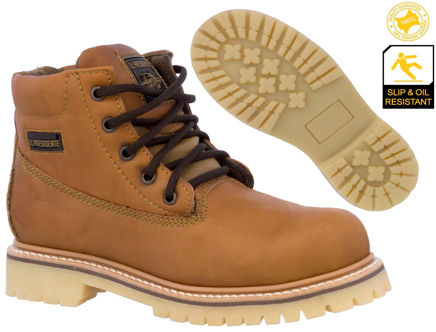 Mens Work Boots Slip Resistant Real Leather Rubber Sole Honey Brown ...