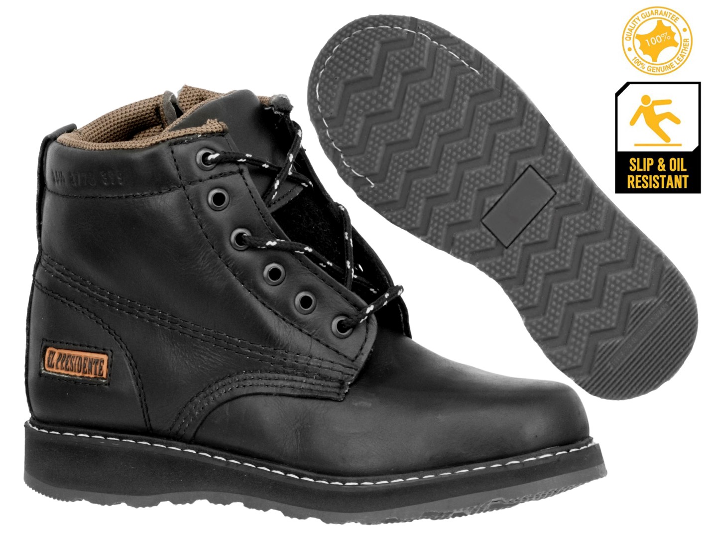 Men's P B Leather Zip-Up Work Boots – Lightweight, Slip Resistant, Soft Toe (Size D)