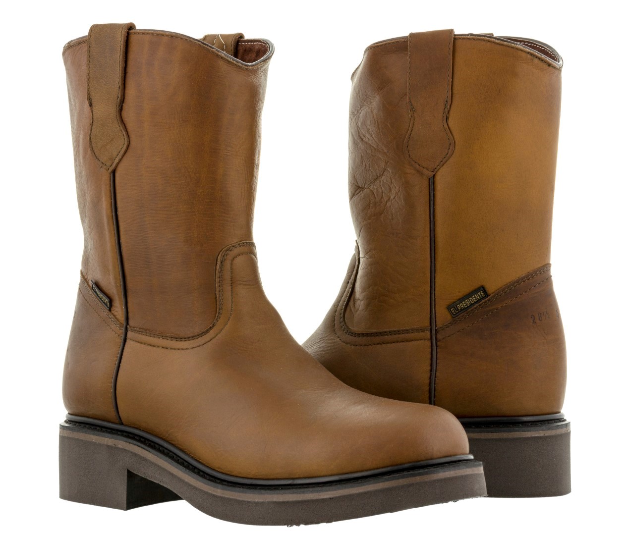 Mens Brown Work Boots Pull On  Slip Resistant Smooth Real Leather Durable 