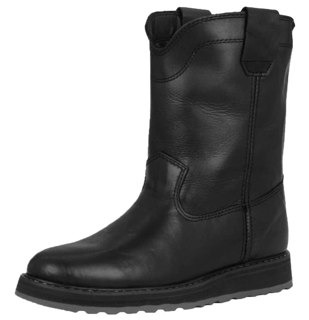 Mens Black Work Boots Pull On Slip Resistant Smooth Real Leather Soft ...