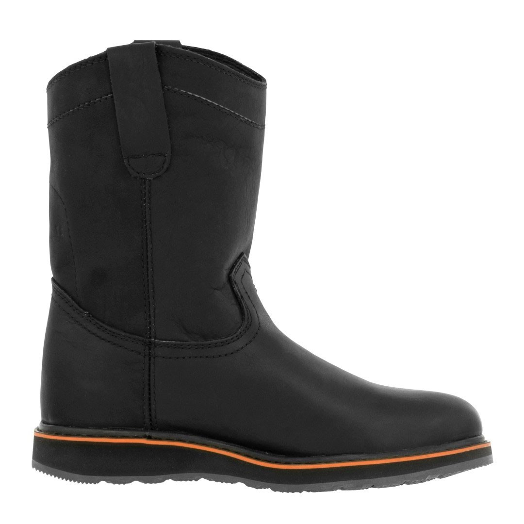 black work boots with white soles