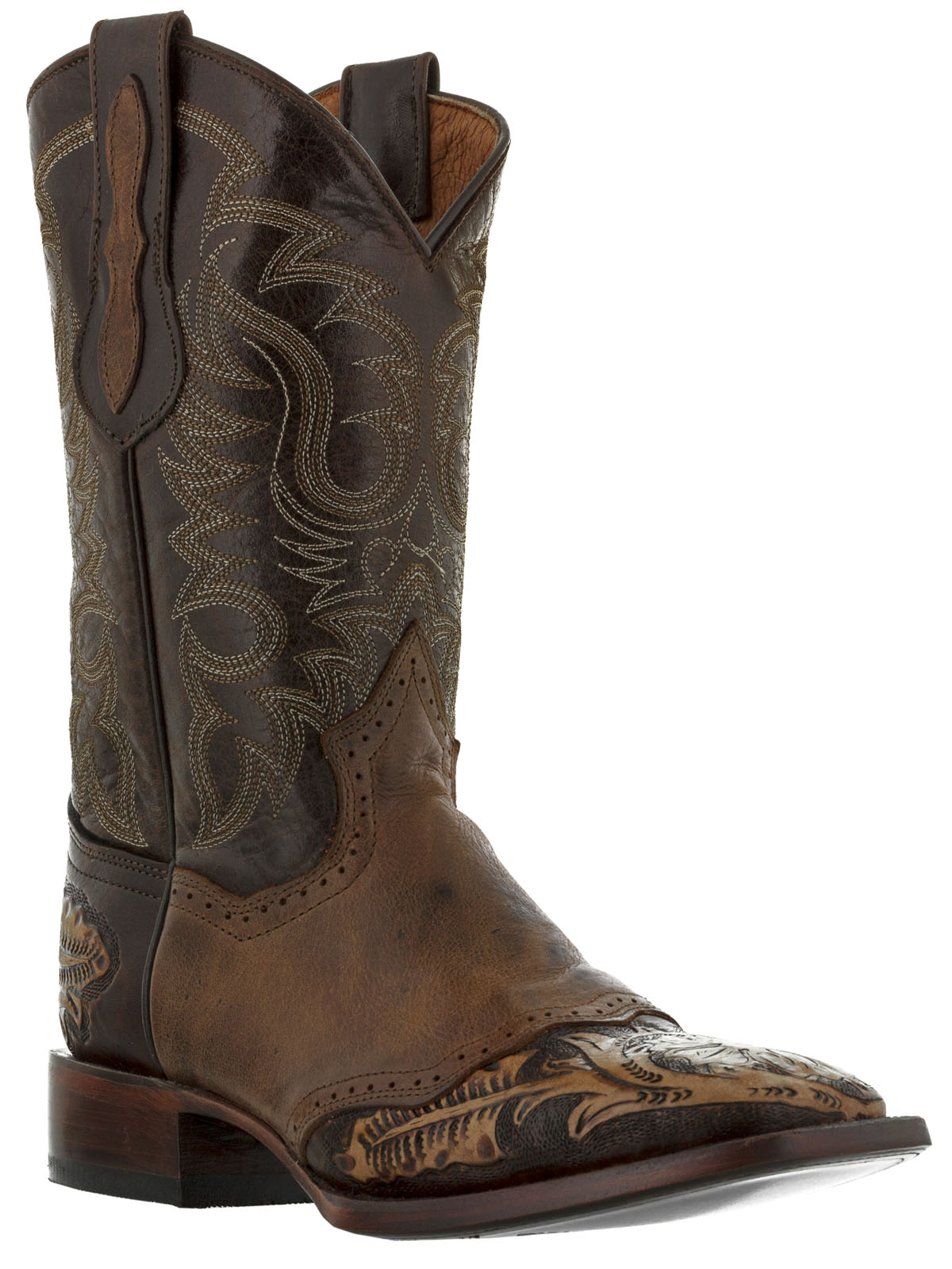 mens hand crafted tooled brown leather cowboy boots artisan ranch ...