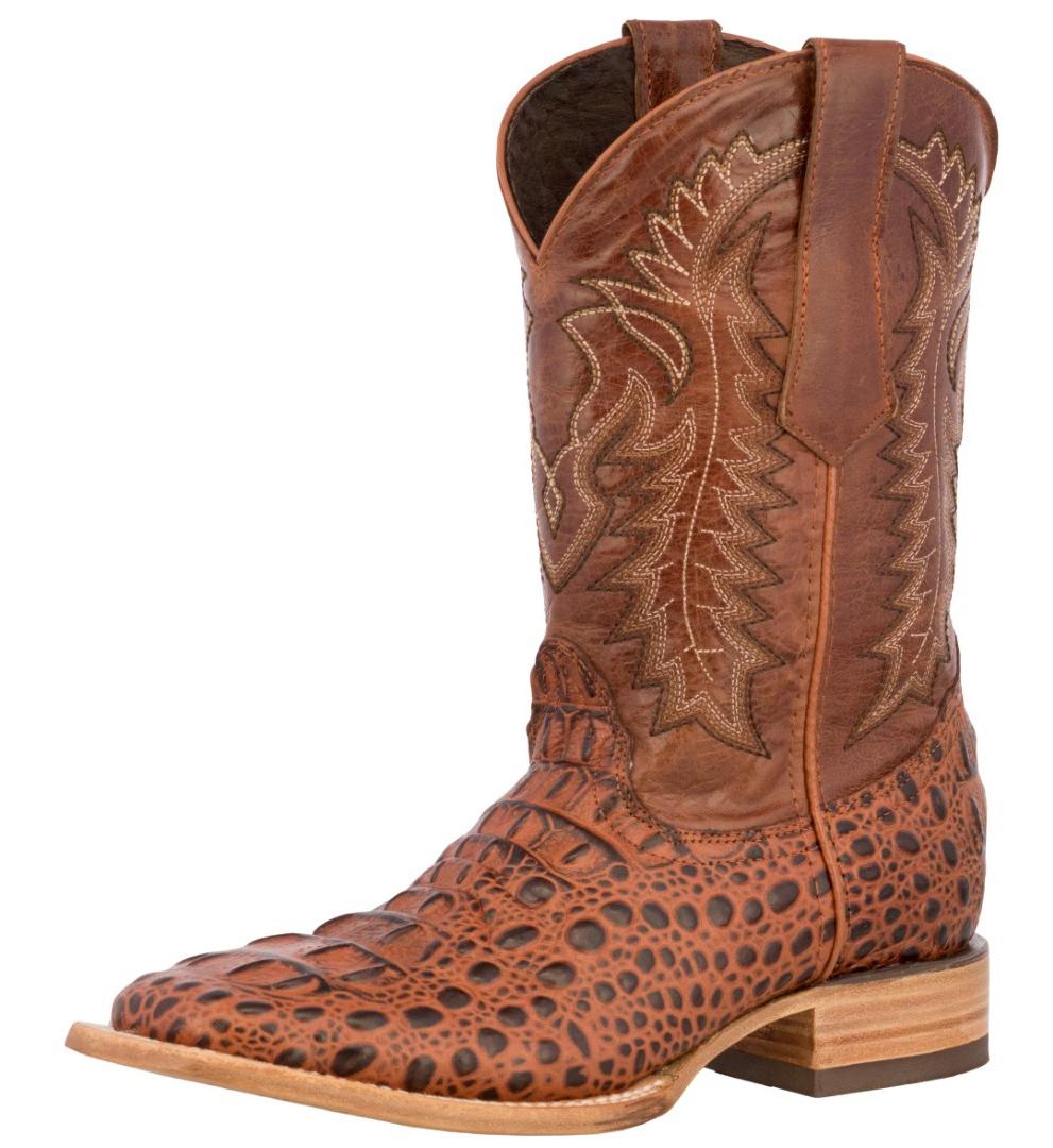 Mens Western Cowboy Boots Genuine Leather Crocodile Pattern Cognac ...