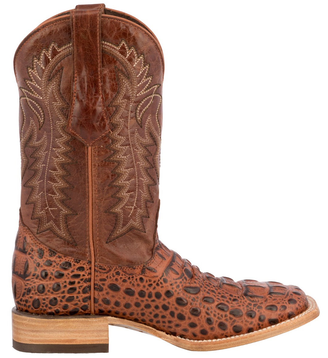 Mens Western Cowboy Boots Genuine Leather Crocodile Pattern Cognac
