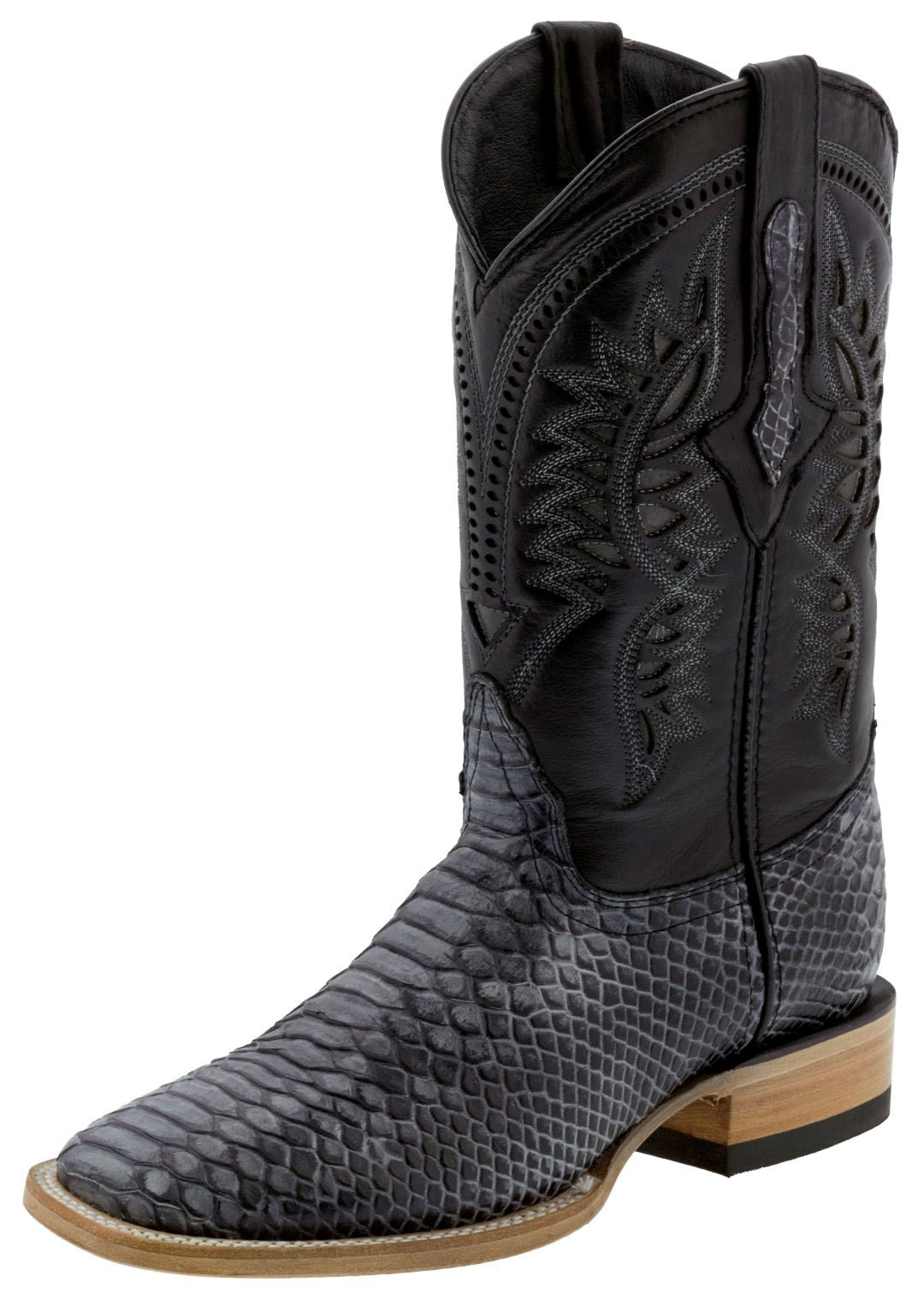 snakeskin square toe boots