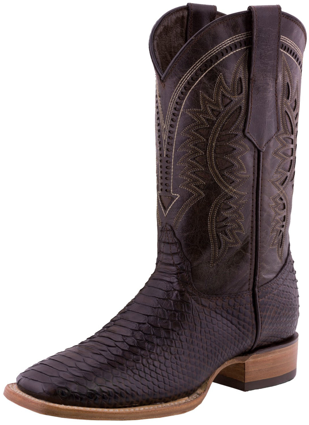 Mens Brown Cowboy Boots Snake Print Leather Western Wear Square