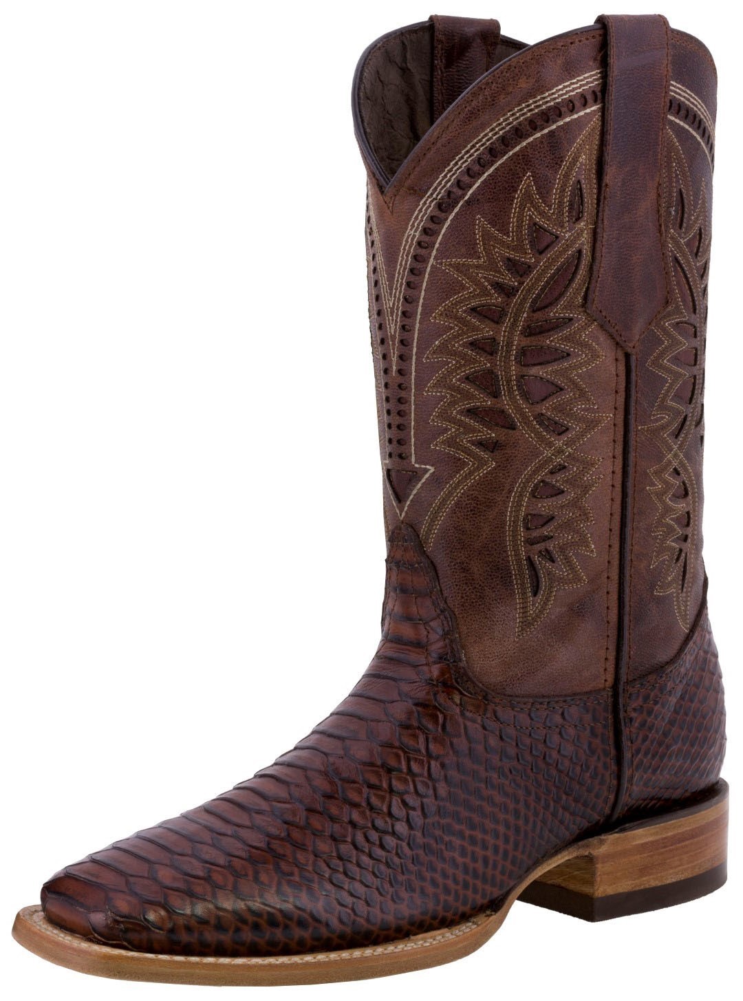 Mens Cognac Python Leather Cowboy Boots Snake Print Broad Square Toe | eBay