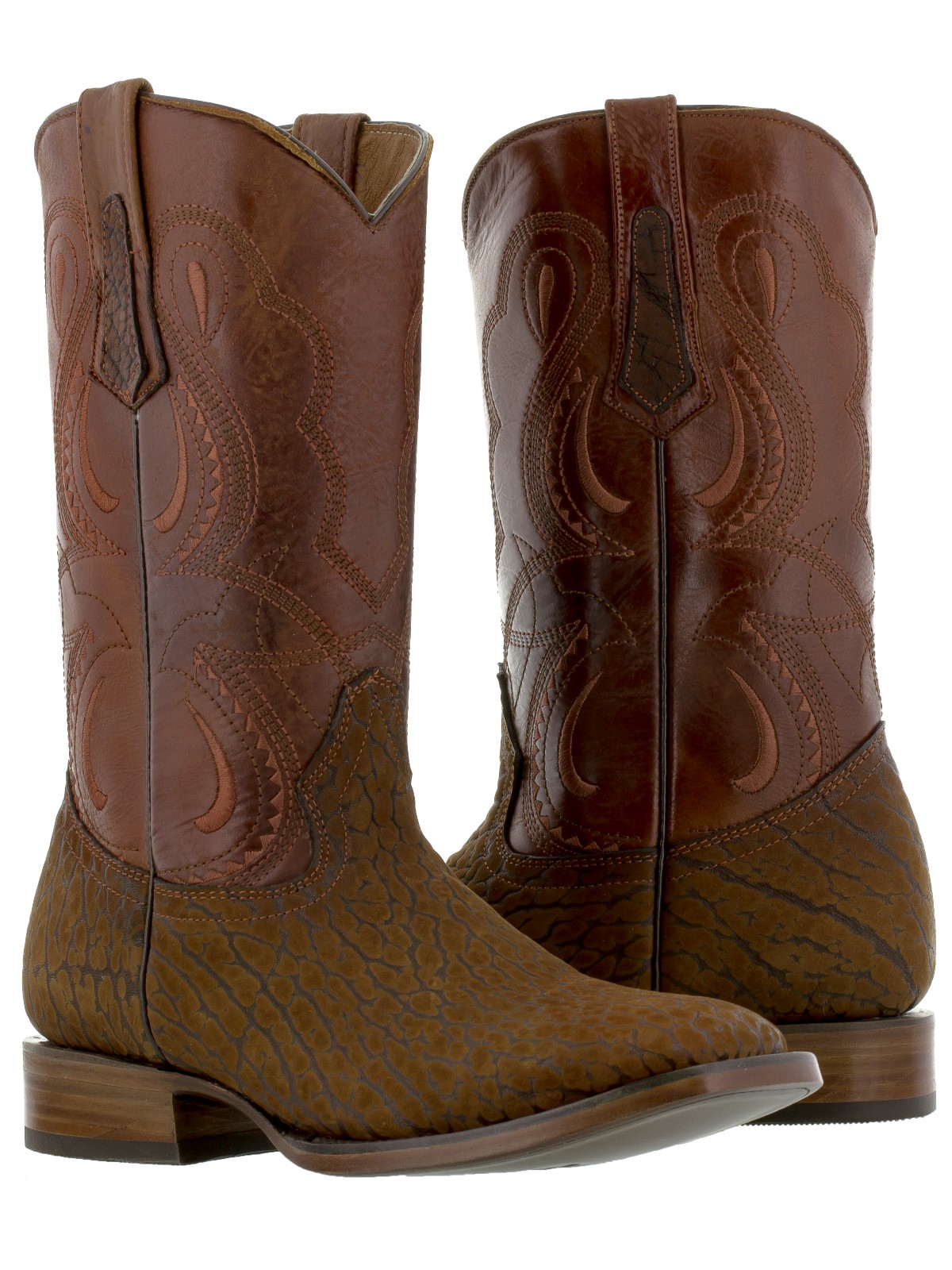 mens rust cognac brown buffalo bull skin leather boots cowboy western square toe | eBay