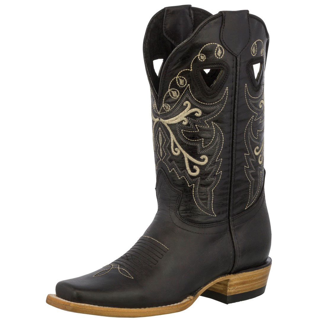 Womens Wide Calf Leather Cowboy Boots Western Dama Botas Vaquera Black ...