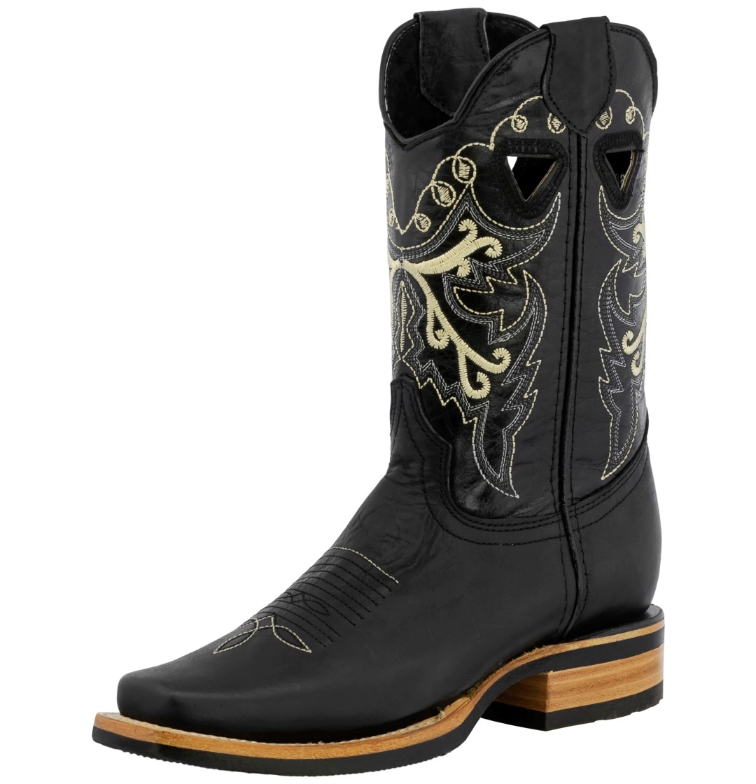 Texas Country Western Cowboy Mens Embroidered Calf Boot Boots Black 41