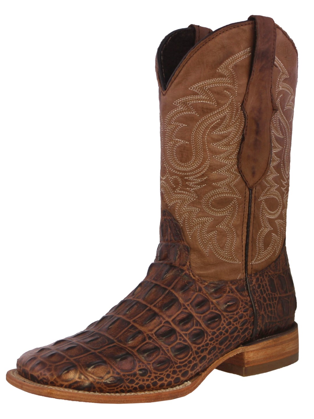 mens square toe brown crocodile alligator back western leather cowboy ...