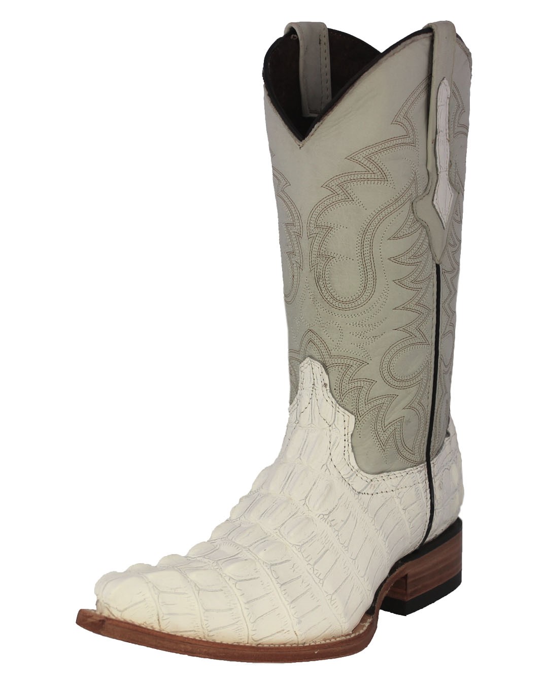 Mens White Cowboy Boots Real Leather Pattern Crocodile Tail Western