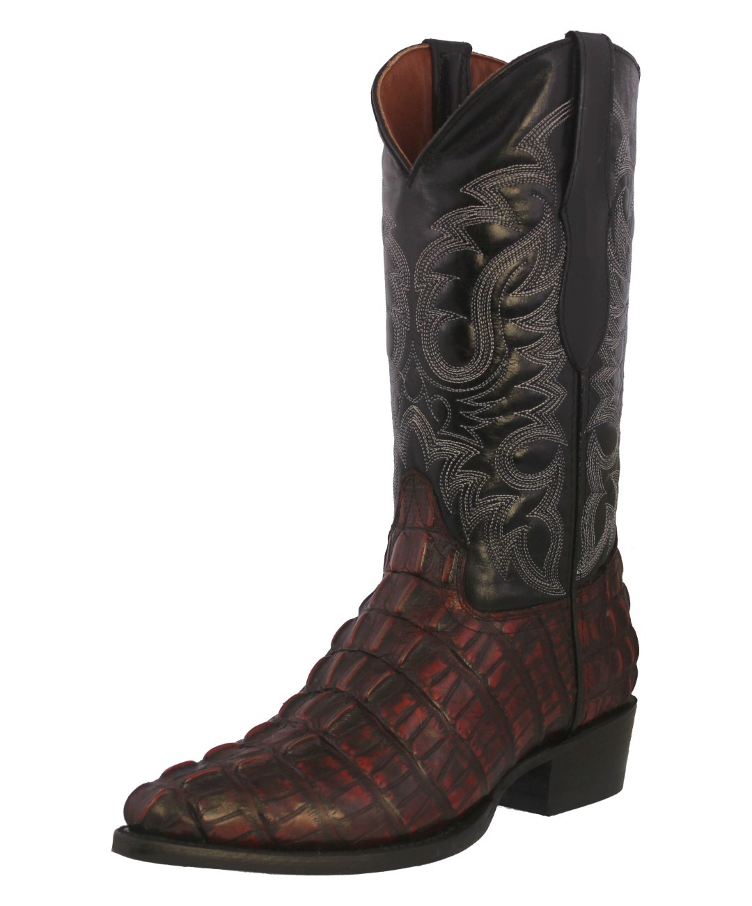 Mens Black Crocodile Tail Pattern Leather Western Wear Cowboy Boots Square Toe 