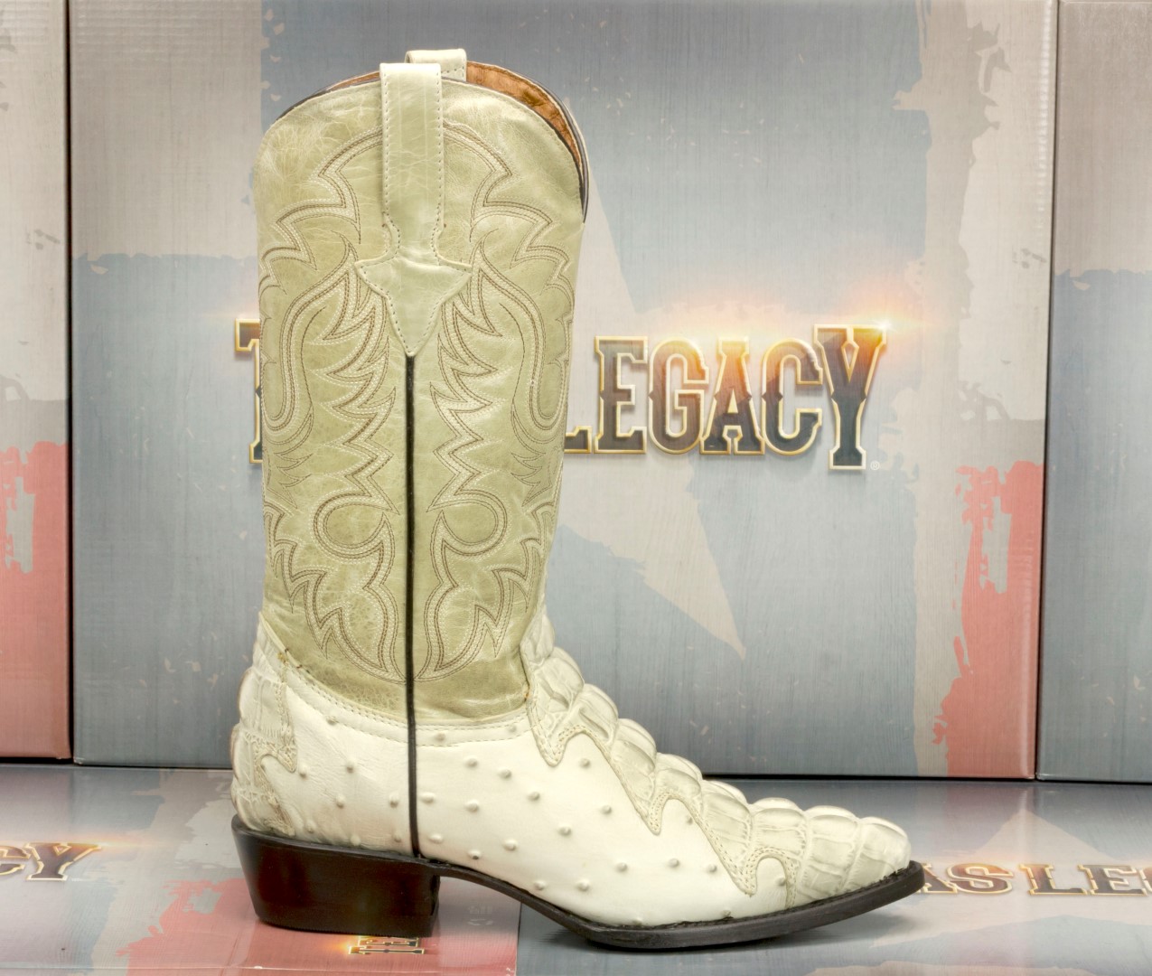 Men's New  Ostrich Crocodile Design Leather Cowboy Western Boots Of White J Toe 