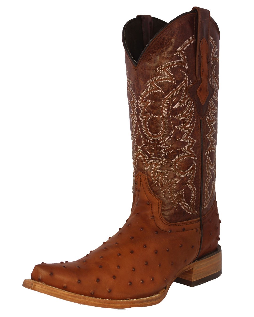 Mens Cognac Cowboy Boots Western Leather Ostrich Print 3x Pointed Toe ...