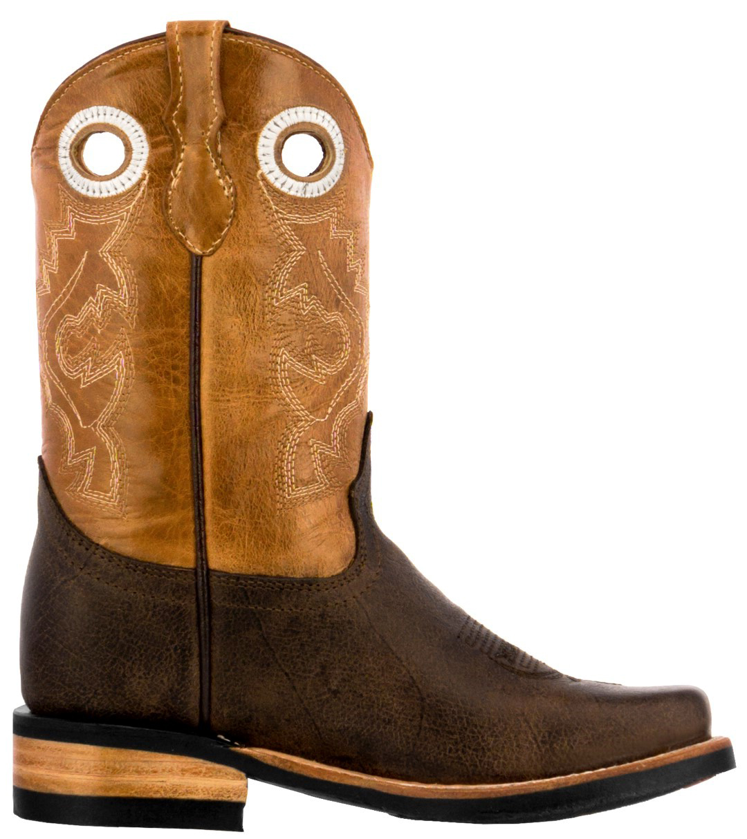 Kids Unisex Real Leather Western Boots Brown Rodeo Square Toe Botas