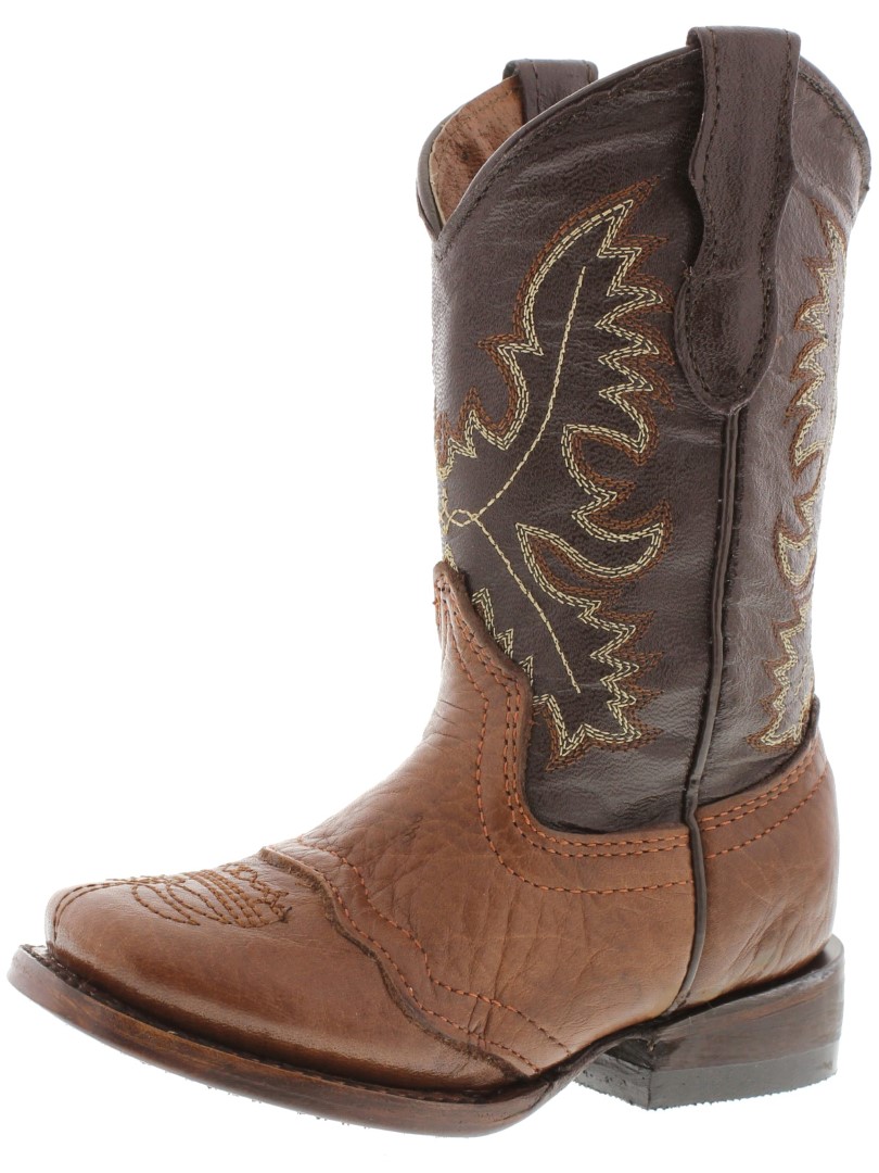 boys kids youth honey brown real leather western cowboy boots square ...